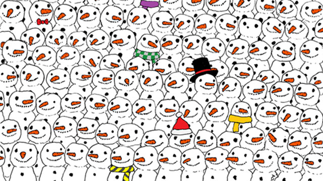 ¿Puedes encontrar un panda entre estos muñecos de nieve?